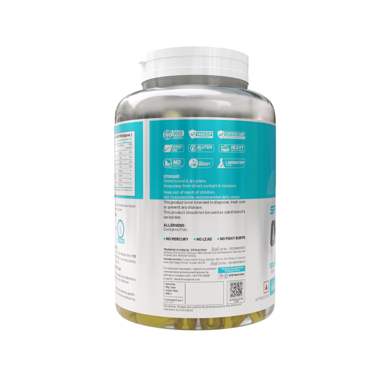 C9 Nutrition Fish Oil Capsules | Omega-3 for Heart, Brain & Joint Health | 1000mg EPA & DHA | 60 Softgels
