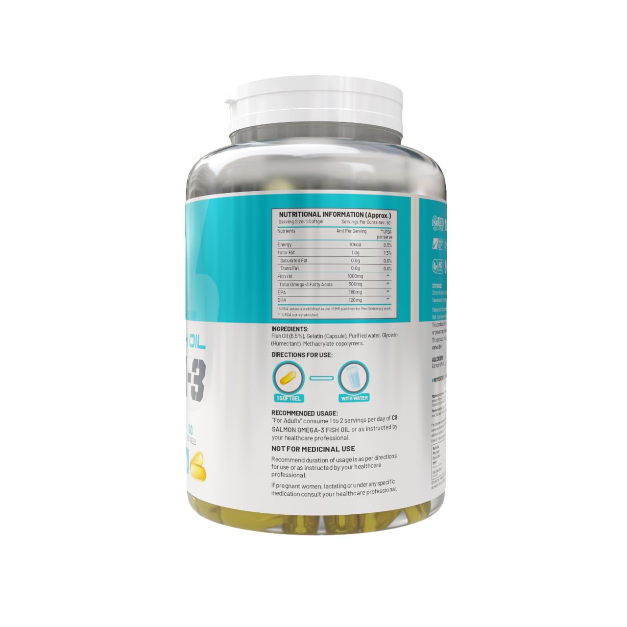 C9 Nutrition Fish Oil Capsules | Omega-3 for Heart, Brain & Joint Health | 1000mg EPA & DHA | 60 Softgels