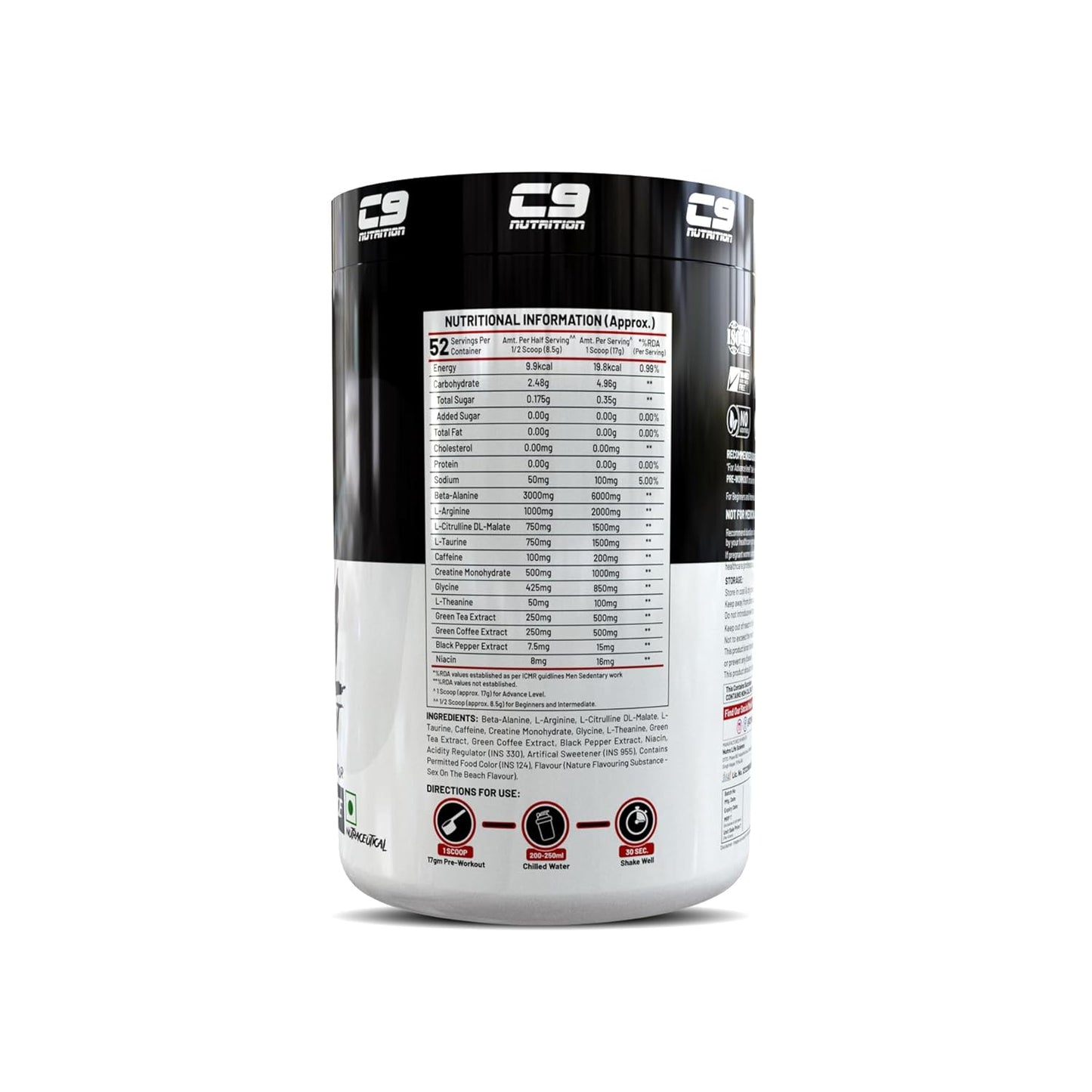 C9 Nutrition Brutal Pre-Workout | 200mg Caffeine, 52 Servings | Vegetarian, 450g