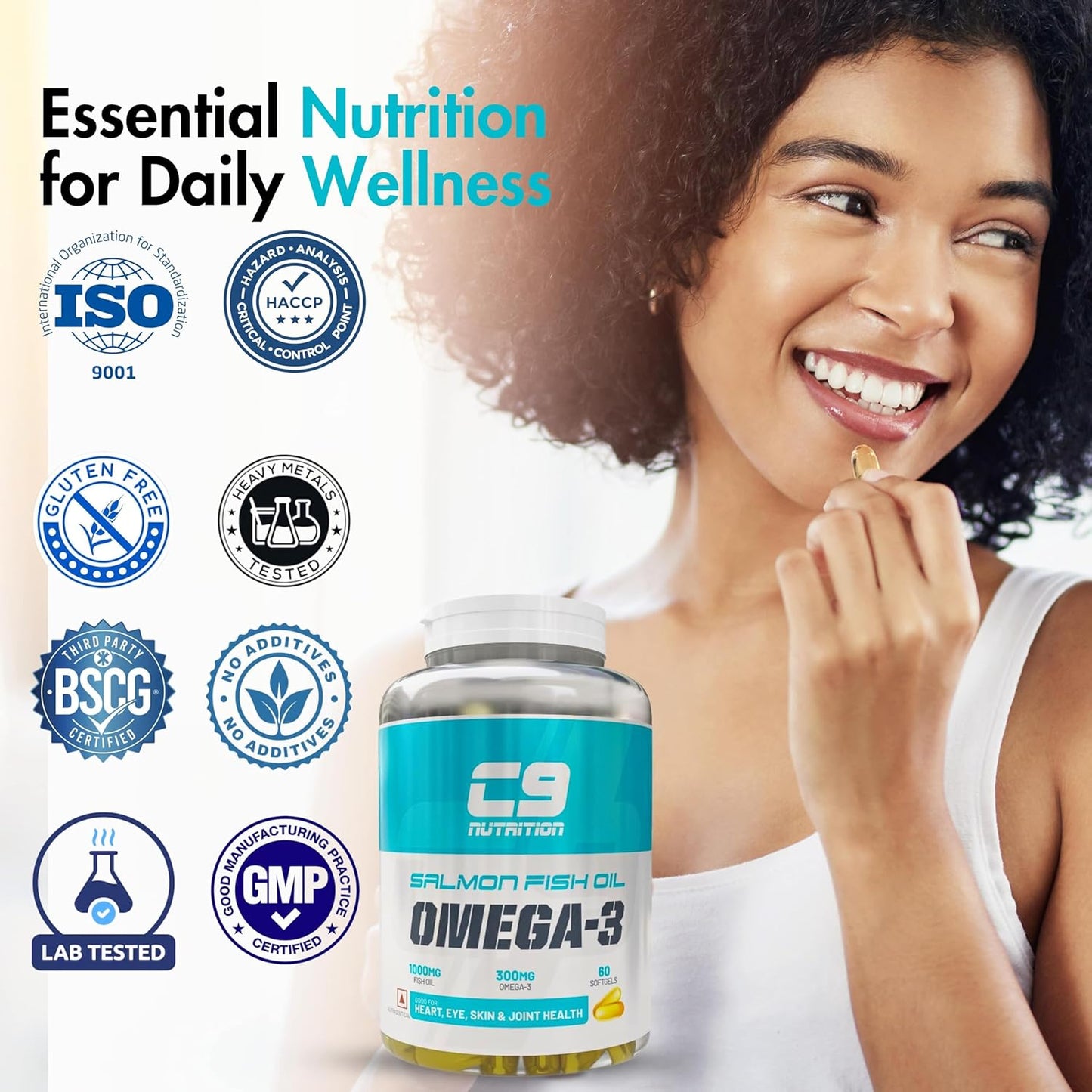 C9 Nutrition Fish Oil Capsules | Omega-3 for Heart, Brain & Joint Health | 1000mg EPA & DHA | 60 Softgels
