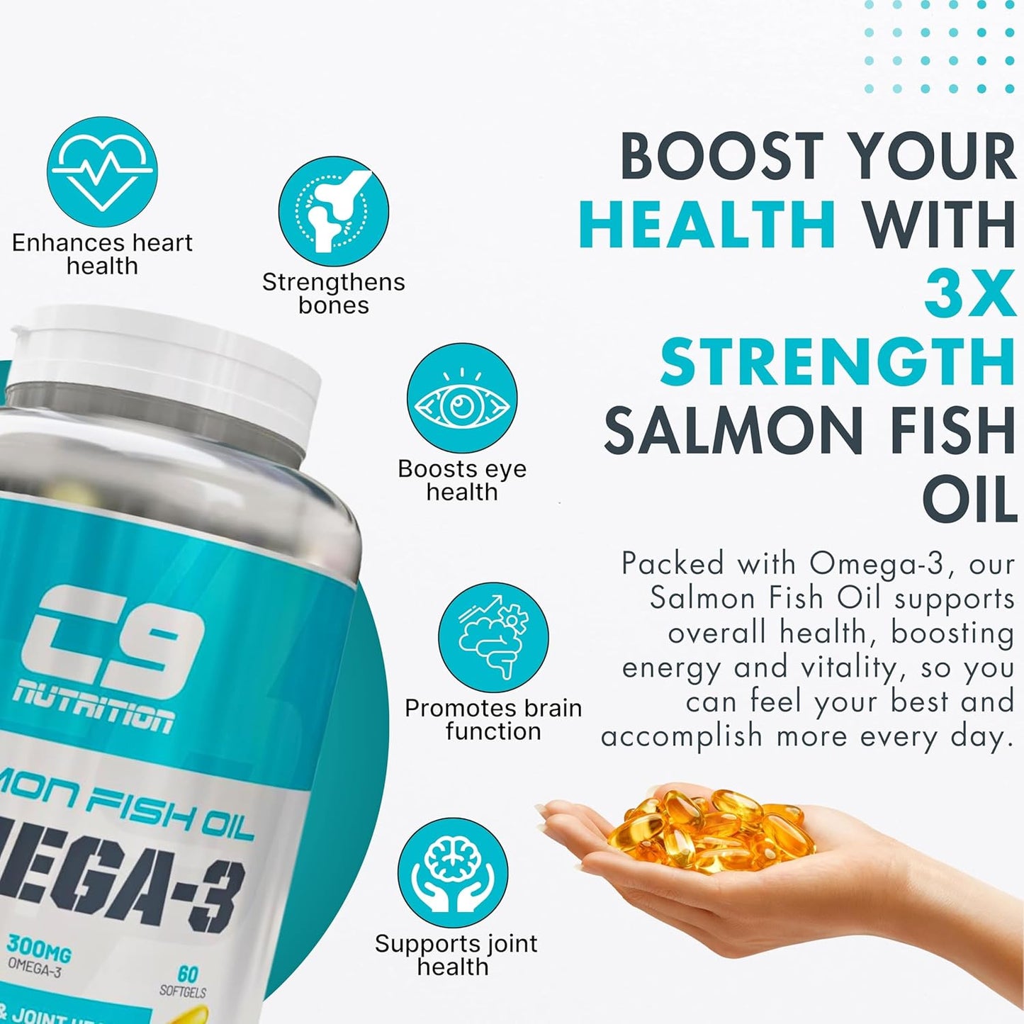 C9 Nutrition Fish Oil Capsules | Omega-3 for Heart, Brain & Joint Health | 1000mg EPA & DHA | 60 Softgels
