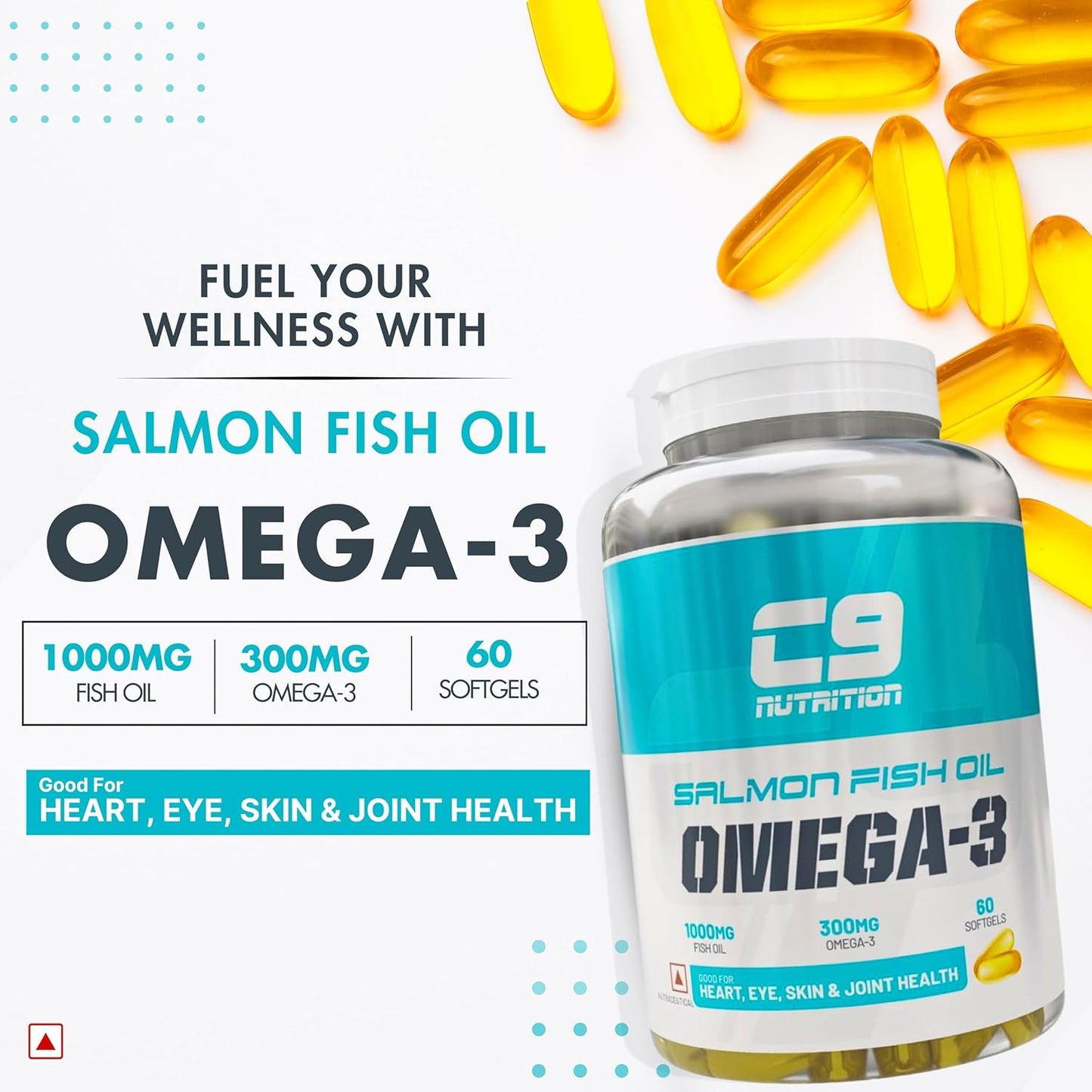 C9 Nutrition Fish Oil Capsules | Omega-3 for Heart, Brain & Joint Health | 1000mg EPA & DHA | 60 Softgels