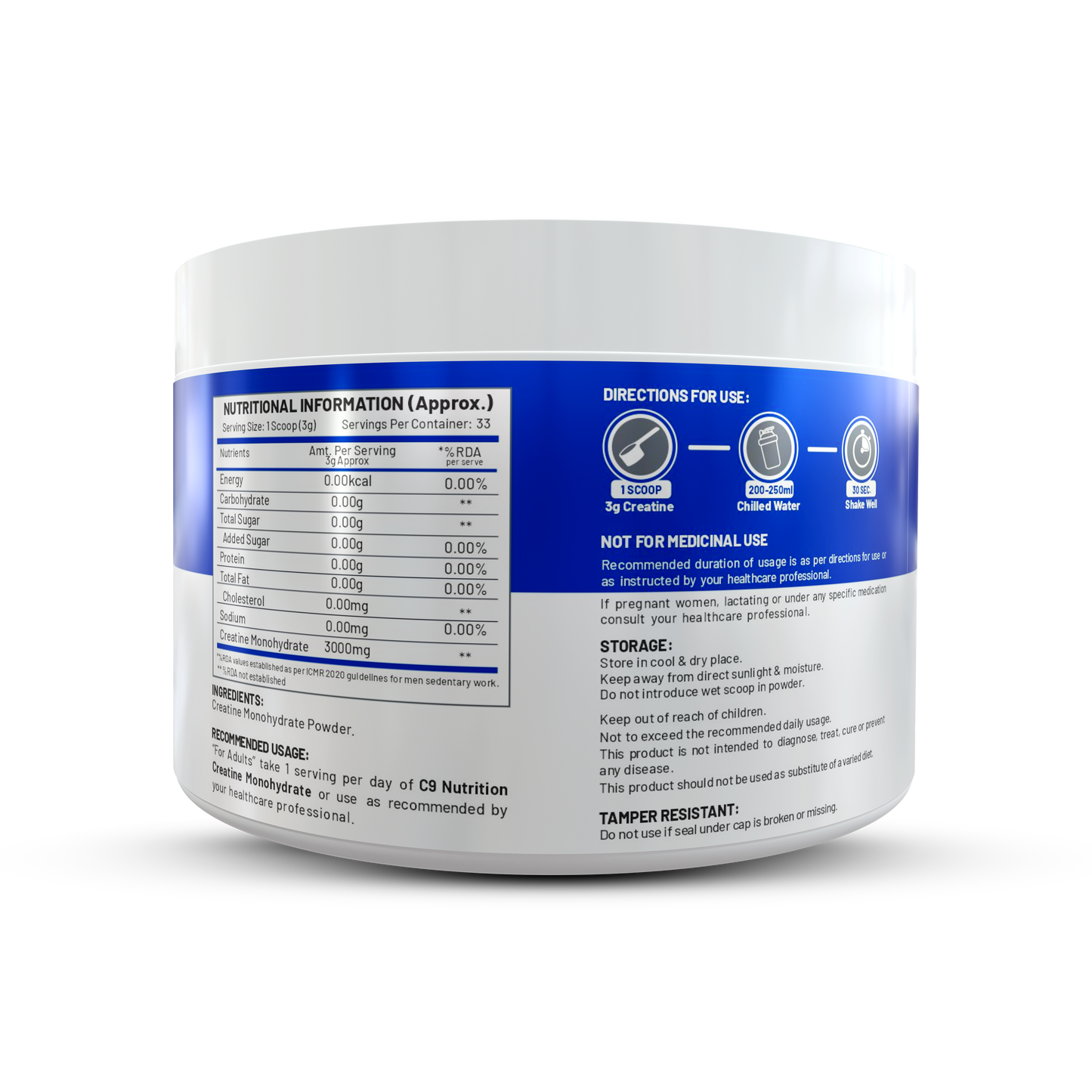 C9 Nutrition Pure Micronized Creatine Monohydrate | Increased Muscle Mass | Unflavoured | Gluten-Free | GMP Certified | Heavy Metal Tested