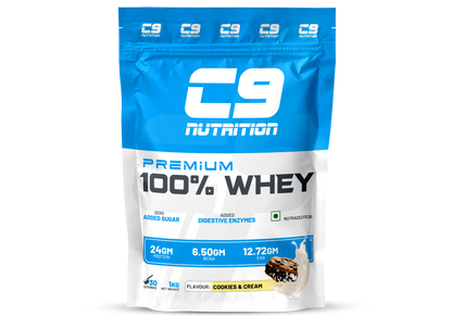 C9 Nutrition 100% Whey Protein | 24g Protein | 6.50g BCAA | Zero Sugar | Gluten-Free | ISO9001/GMP Certified