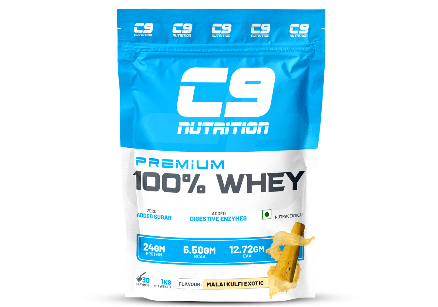 C9 Nutrition 100% Whey Protein | 24g Protein | 6.50g BCAA | Zero Sugar | Gluten-Free | ISO9001/GMP Certified