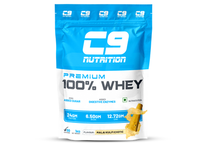 C9 Nutrition 100% Whey Protein | 24g Protein | 6.50g BCAA | Zero Sugar | Gluten-Free | ISO9001/GMP Certified