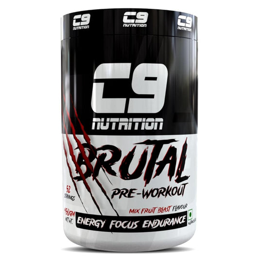 C9 Nutrition Brutal Pre-Workout | 200mg Caffeine, 52 Servings | L-Arginine, L-Citrulline & L-Taurine for Energy & Endurance | Vegetarian, 450g