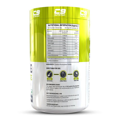 C9 Nutrition Pure Micronized Creatine Monohydrate | Increased Muscle Mass | Unflavoured | Gluten-Free | GMP Certified | Heavy Metal Tested