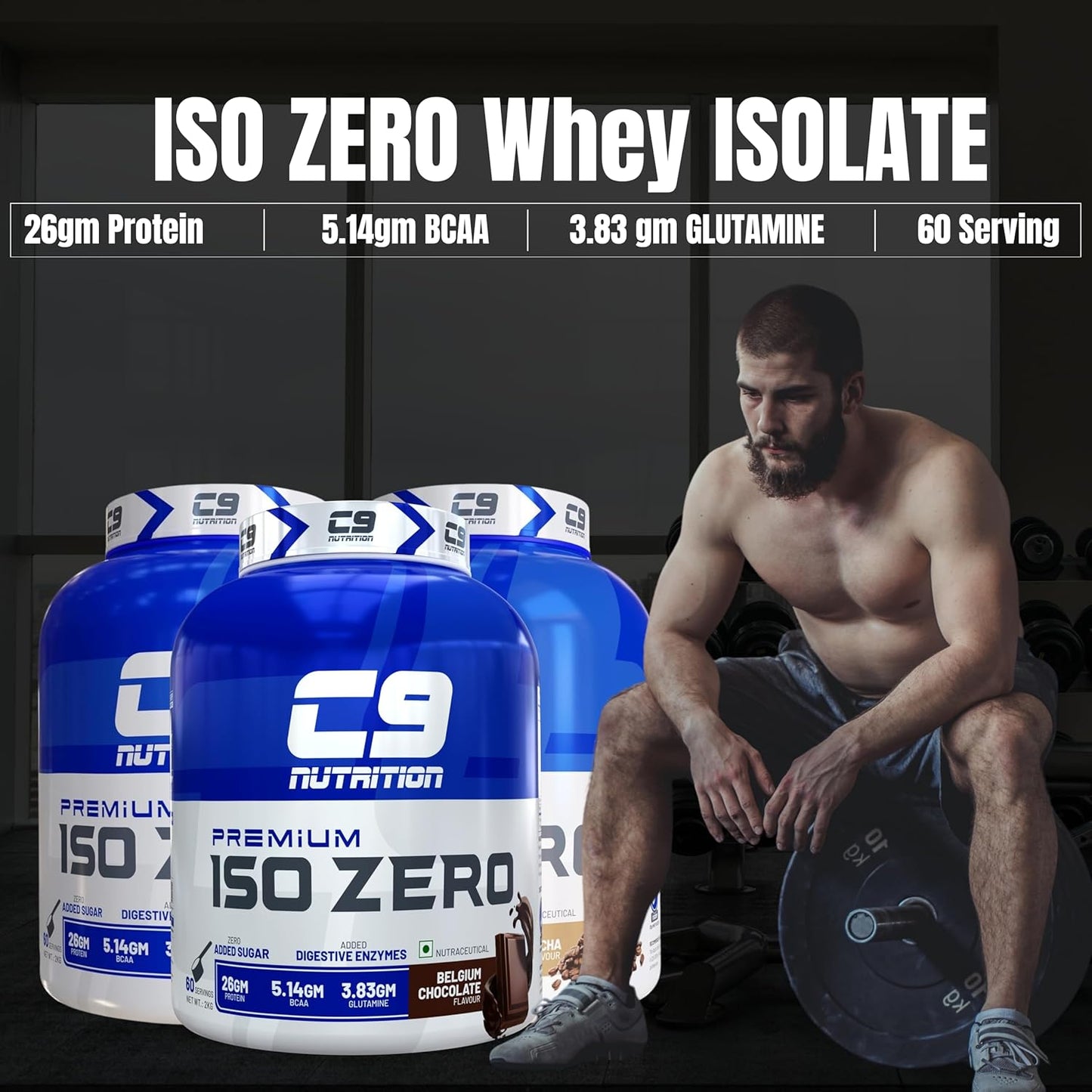 C9 Nutrition ISO ZERO Whey Isolate 26g Protein | Vegetarian | 5.14g BCAA | 3.83g Glutamine | Gluten-Free & Lab Tested