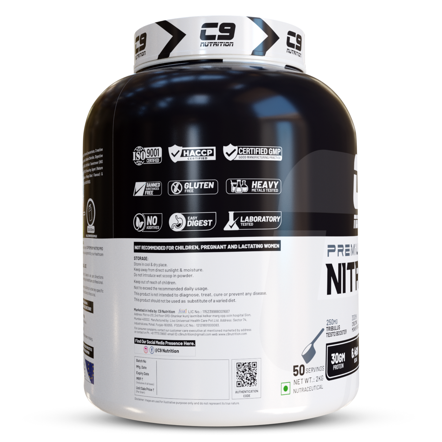 Nitro Pro L-Glutamine Whey Protein, 2kg, 50 Servings | 30g Protein | 6.4g BCAA | 4.8g Glutamine