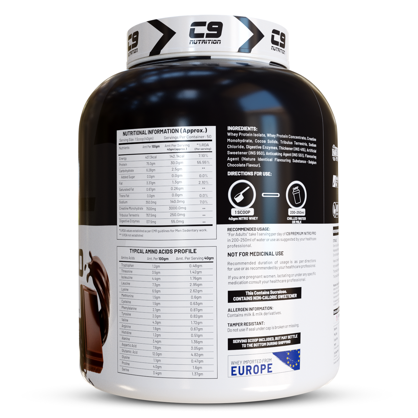 Nitro Pro L-Glutamine Whey Protein, 2kg, 50 Servings | 30g Protein | 6.4g BCAA | 4.8g Glutamine