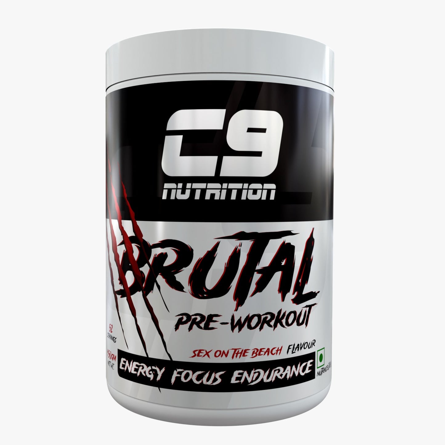 C9 Nutrition Brutal Pre-Workout | 200mg Caffeine, 52 Servings | Vegetarian, 450g