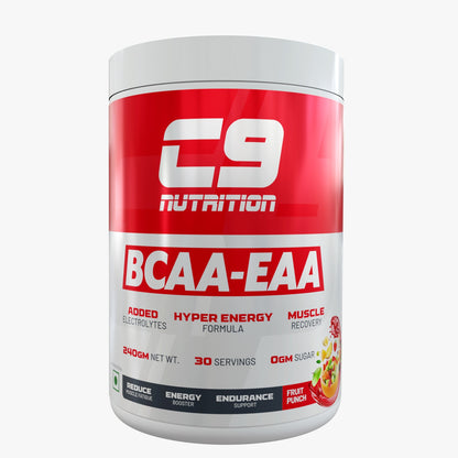 C9 Nutrition BCAA + EAA Powder | 5000mg BCAA, 9000mg EAA | Sugar-Free | 30 Servings | Vegetarian | 300g