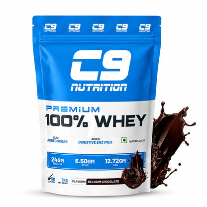 C9 Nutrition 100% Whey Protein | 24g Protein | 6.50g BCAA | Zero Sugar | Gluten-Free | ISO9001/GMP Certified