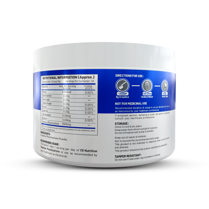 C9 Nutrition Pure Micronized Creatine Monohydrate | Increased Muscle Mass | Unflavoured | Gluten-Free | GMP Certified | Heavy Metal Tested