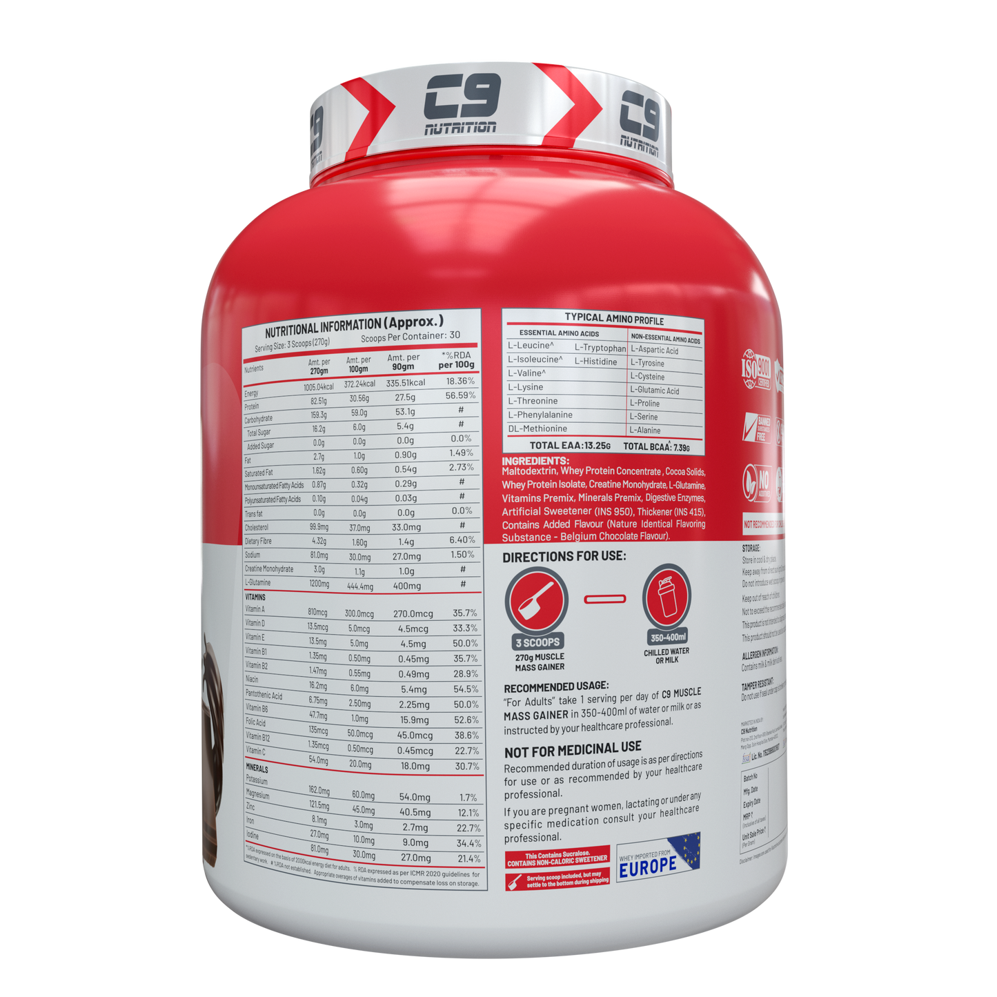 Muscle Mass Gainer | 82.5g Protein | 1005 Kcal | 159g Carbs | 1kg, 2.75kg & 4.5kg